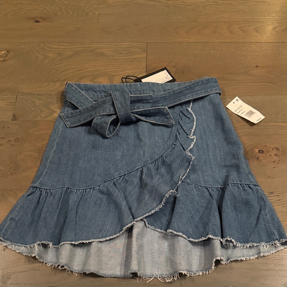 PAIGE Blue Denim Mini Skirt with Ruffle